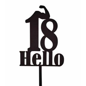 Topper Tort "18 Hello " ,Negru, MDF - Anyta Cooking