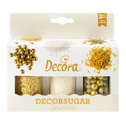  85 G SUGAR DECORATIONS MIX GOLD AND WHITE