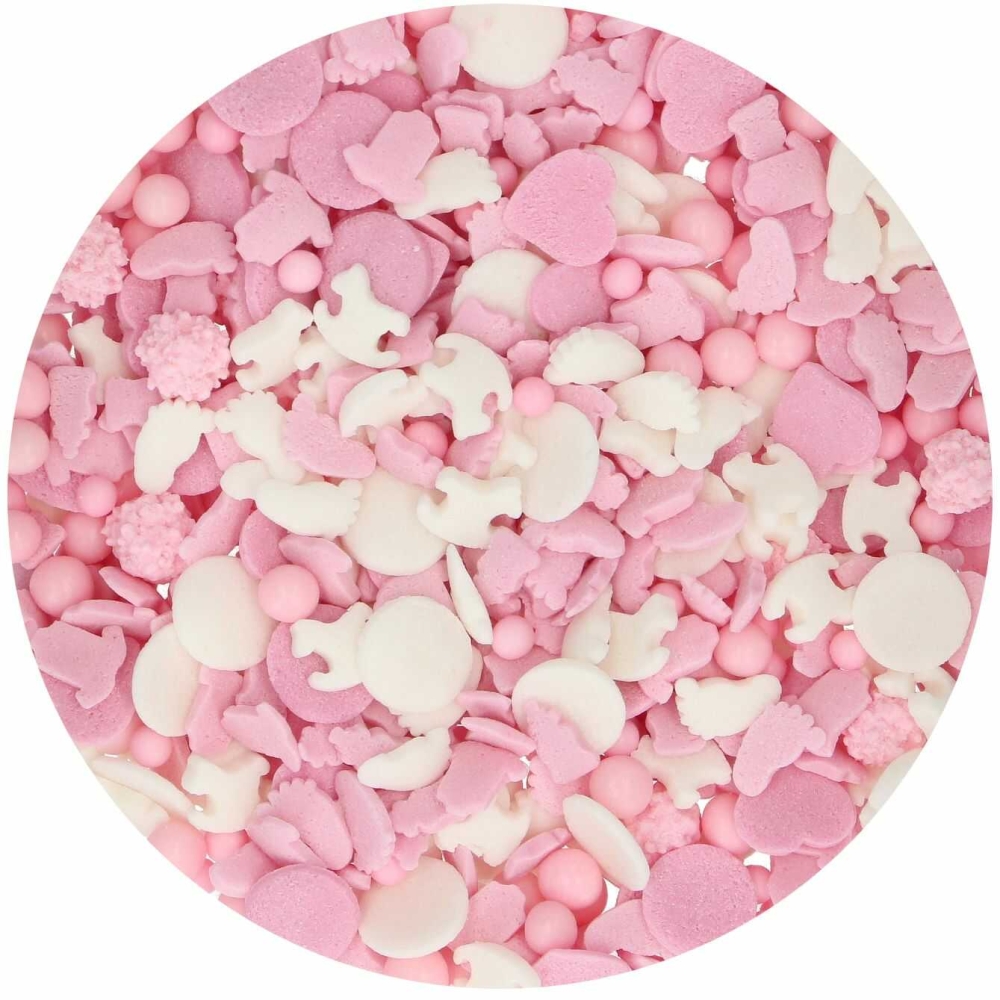 Decor din zahar Sprinkle Medley Baby Pink - 50 g - Funcakes