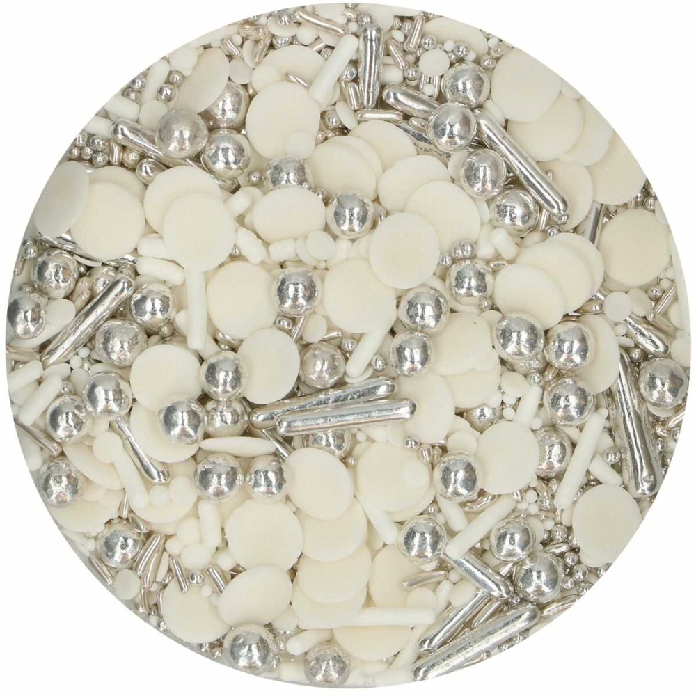 Decor din zahar Sprinkle Medley Silver Chic / Argintiu - 65g - Funcakes