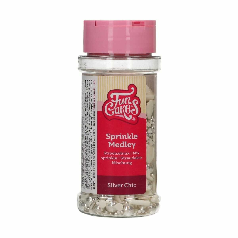 Decor din zahar Sprinkle Medley Silver Chic / Argintiu - 65g - Funcakes