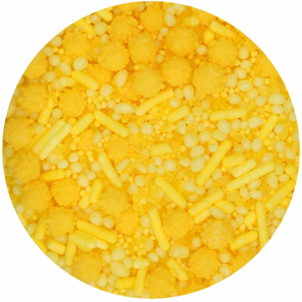 Decor din zahar – Sprinkle Medley Yellow / Galben – 70g – Funcakes