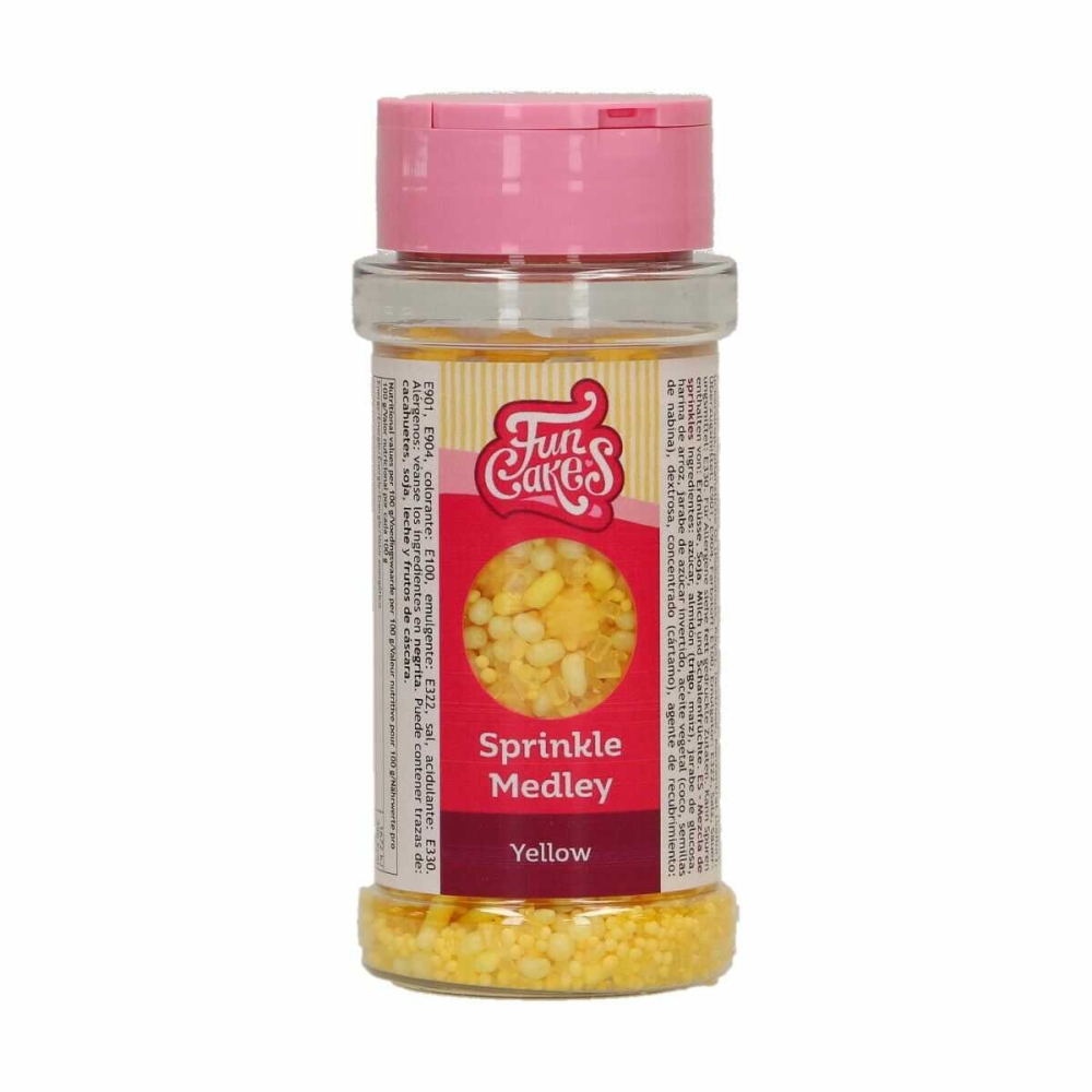 Decor din zahar – Sprinkle Medley Yellow / Galben – 70g – Funcakes