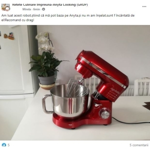 Robot de Bucătărie Mixer cu bol de 6.2 L - 1500W -Roșu- cu blender și tocător-Anyta Cooking