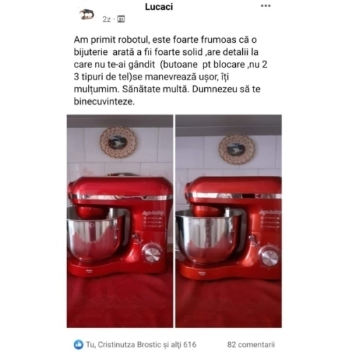 Robot de Bucătărie Mixer cu bol de 6.2 L - 1500W -Roșu- cu blender și tocător-Anyta Cooking