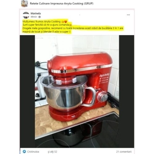 Robot de Bucătărie Mixer cu bol de 6.2 L - 1500W -Roșu- cu blender și tocător-Anyta Cooking