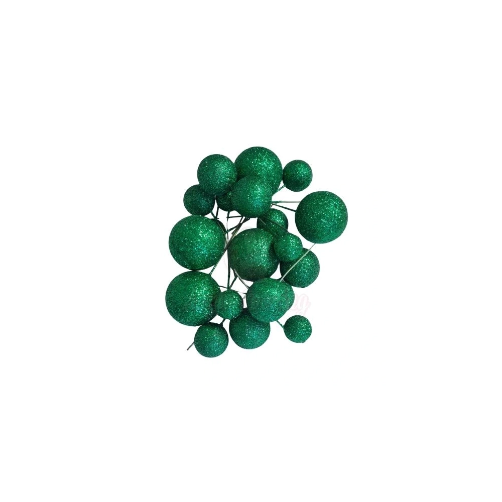 Set 20 sfere/bile din plastic pentru decor tort - Verde Sclipicios