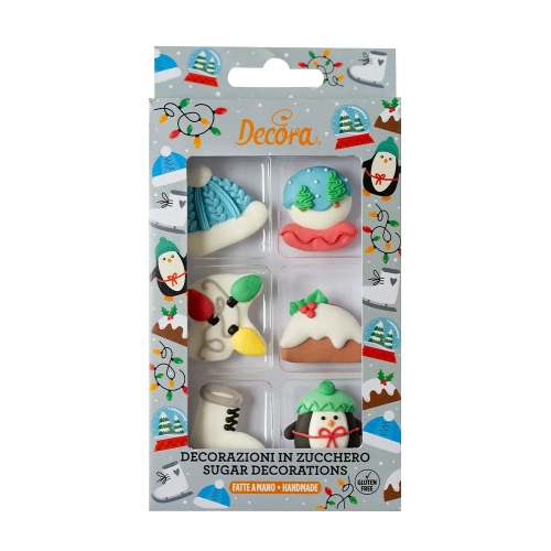  WHITE CHRISTMAS SUGAR DECORATIONS SET OF 6 PCS