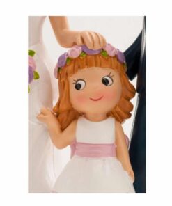 Figurină de tort pentru nuntă – Cuplu căsătorit cu fetiță, 16 CM - Dekora