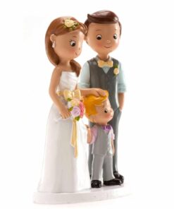 Figurină de tort pentru nuntă – Cuplu căsătorit cu băiat, 16 CM - Dekora