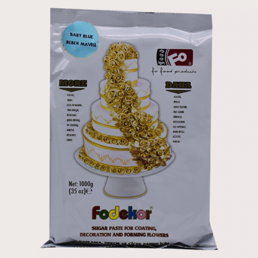 Pastă de zahăr (Fondant) pentru acoperire, decor și flori - ALBASTRU DESCHIS - 1KG - FODEKOR