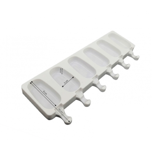 Forma Silicon Înghețata 6 cavități + bețe - 9x5cm - Cesil